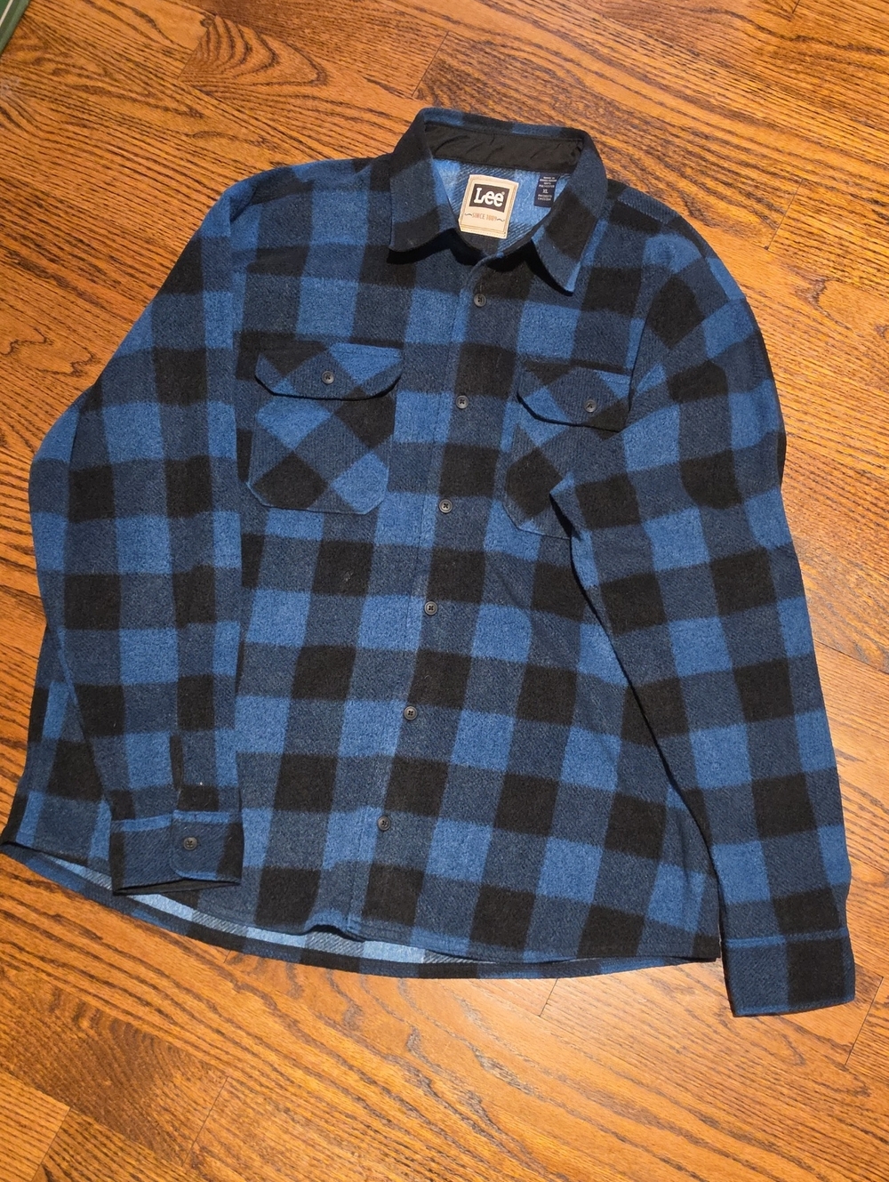 Lee Blue and Black Plaid Button-Down Flannel Shirt